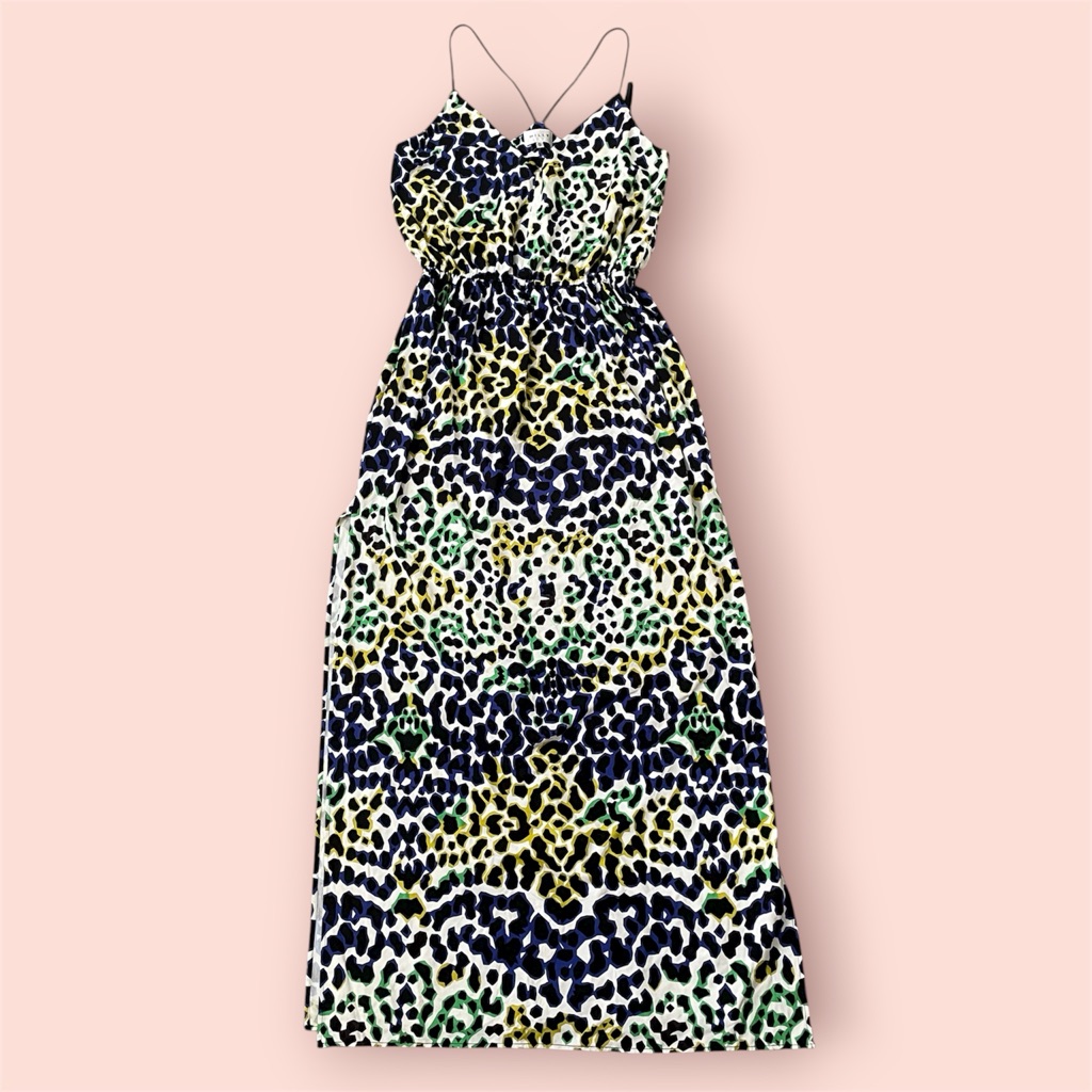 Milly Colorful Leopard Print Maxi Dress With Slits On Sides Size Medium